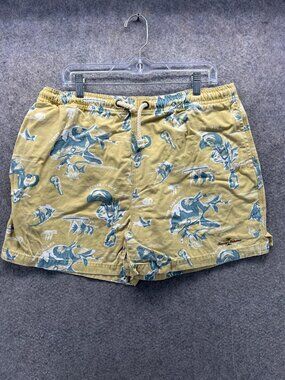 Tommy Bahama Swim Trunks Mens Medium Yellow Fish Print Tropical Drawstring